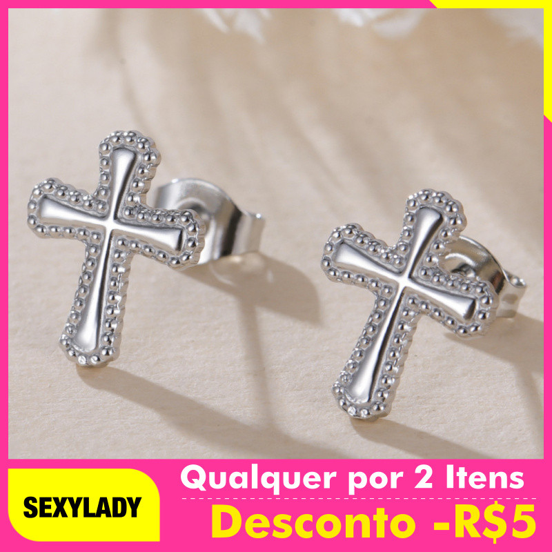 Brincos de Cruz em Aço Inoxidável, Acessórios de Orelha Unissex, Joias, Presente de Aniversário, acessórios femininos, p