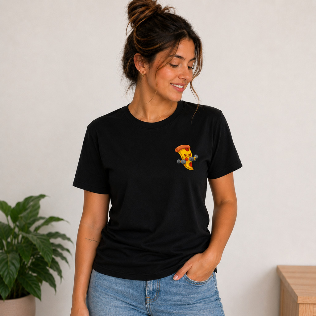 Camiseta Feminina Masculina Unissex T-Shirt  Academia Algodão Oversized Treino Camisa Blusa Pizza Fitness