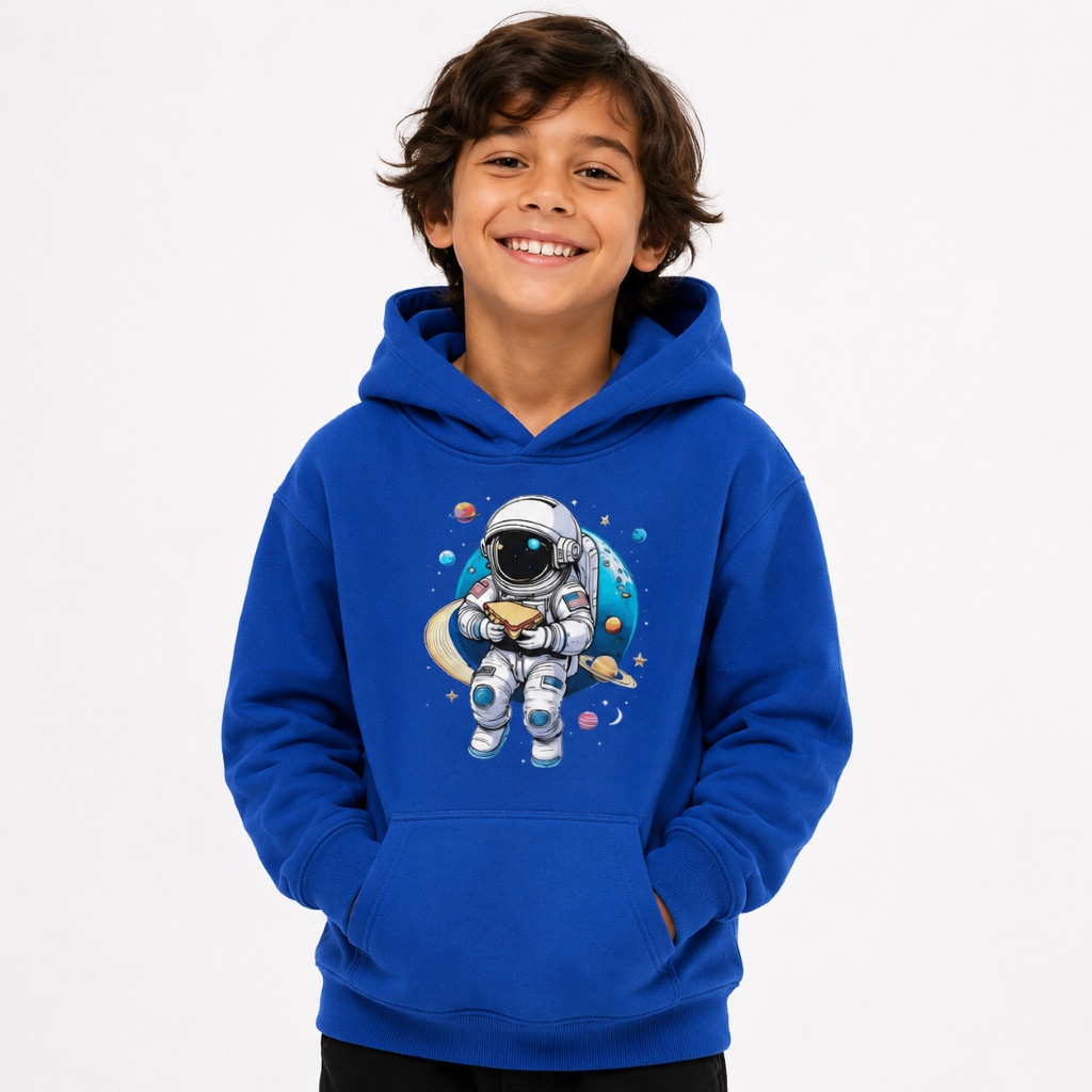 Blusa de Frio Infantil Juvenil Astronauta Moletom Flanelado com Capuz e Bolso Canguru