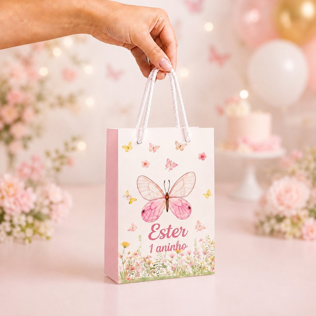 Sacolinha pequena Personalizada - JARDIM DAS BORBOLETAS - pegue e monte lembrancinha de festa infantl surpresa