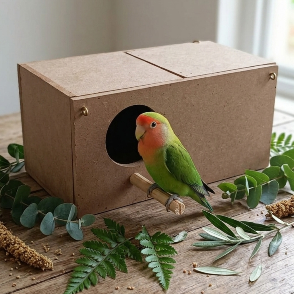 Ninho Especial Madeira MDF Para Agapornis Periquito Ingleês Passaros e Aves