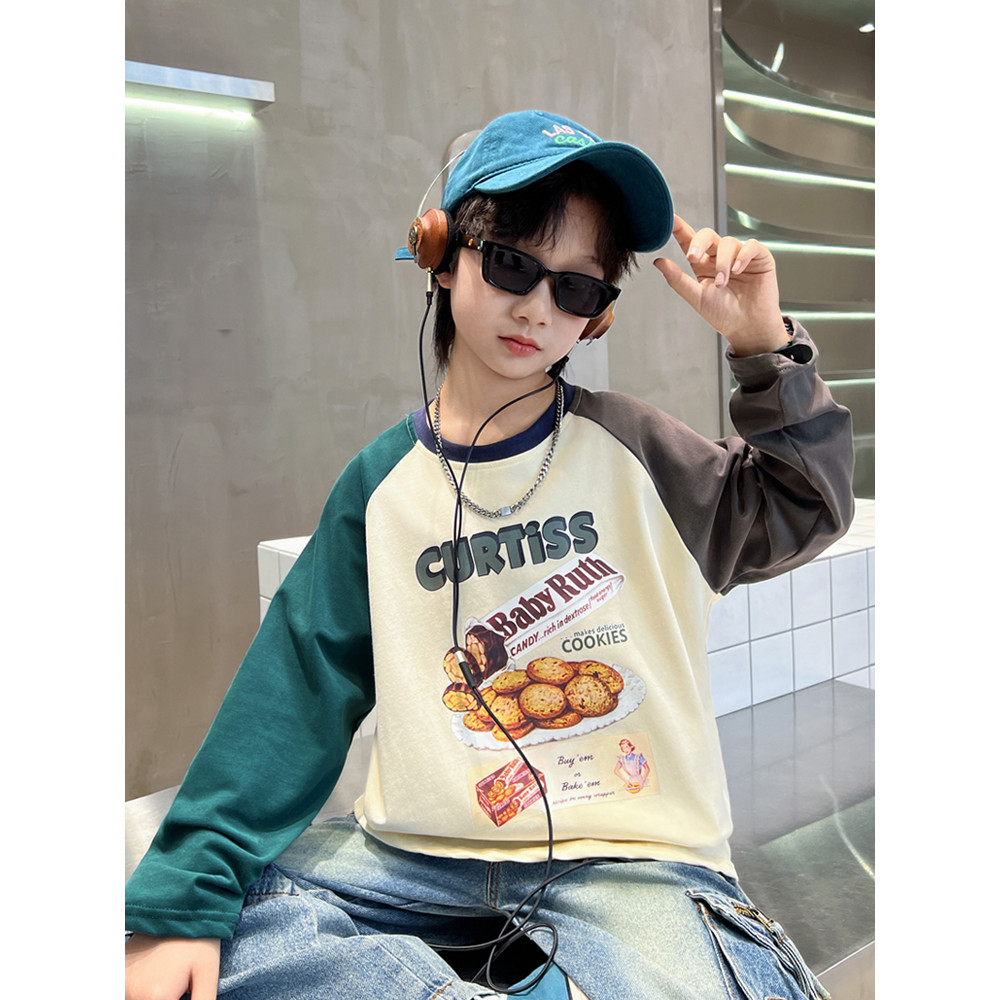 Meninos camiseta de manga comprida 2025 primavera outono novo estilo versão coreana crianças Raglan manga de ombro camis