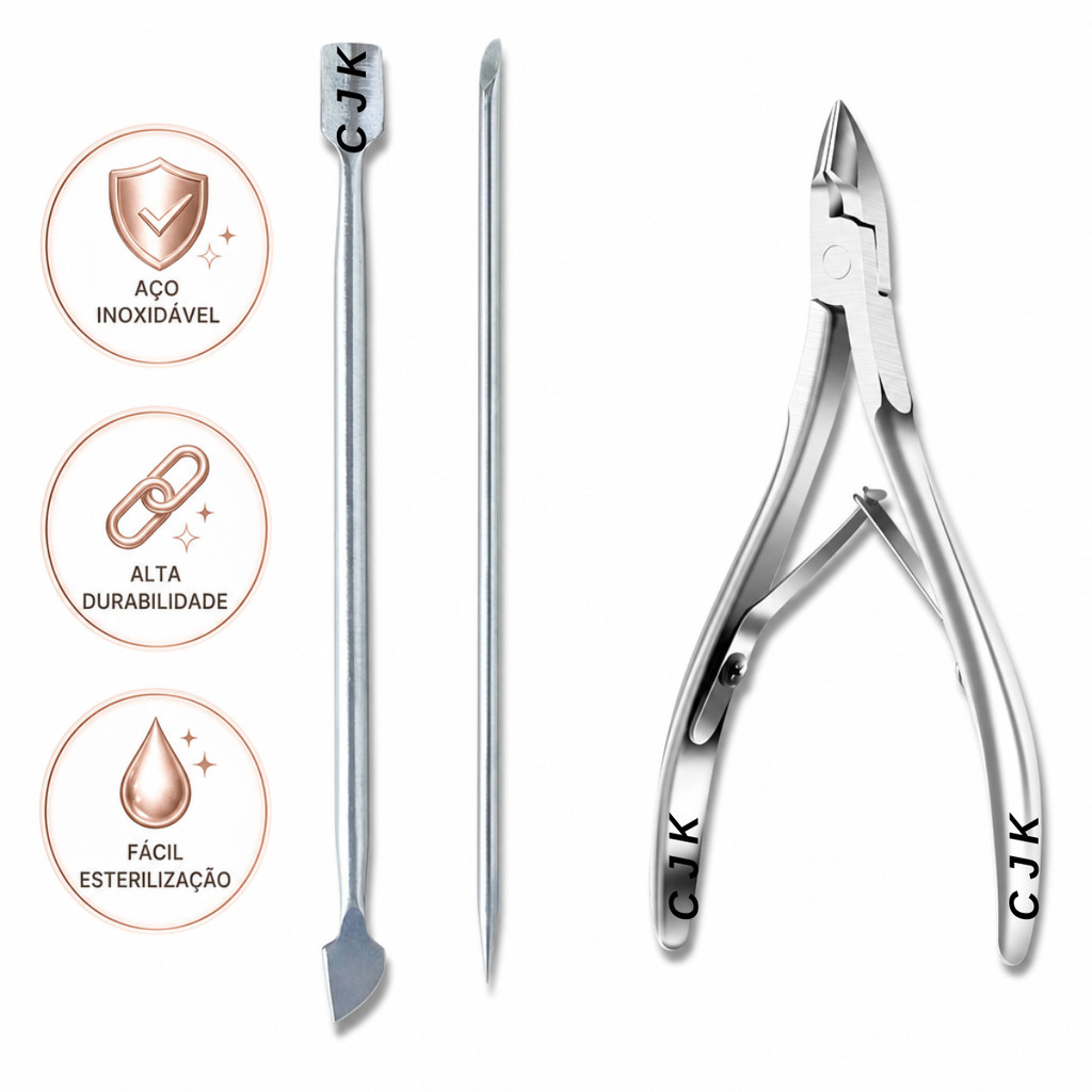 Kit Manicure Profissional Alicate Cutícula Espátula Palito Aço Inox Completo