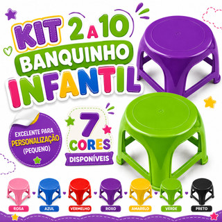 Kit 10 Banqueta Infantil 18cm Plástico Reforçado Azul Rosa Banquinho Resistente Criança Até 25kg