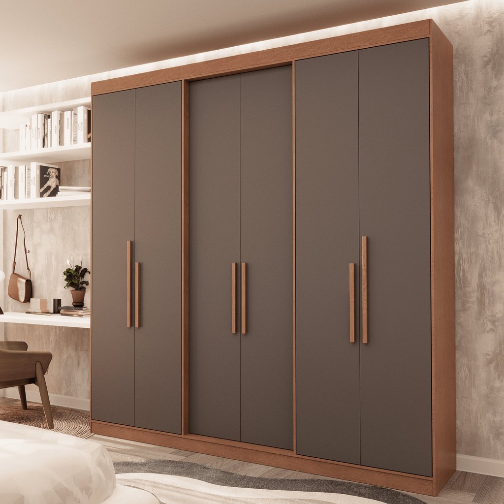 Guarda Roupa Casal 6 Portas Lugano MDF Marrom/Carvalho Vermontt/Fendi Carvalho Vermontt/Fendi