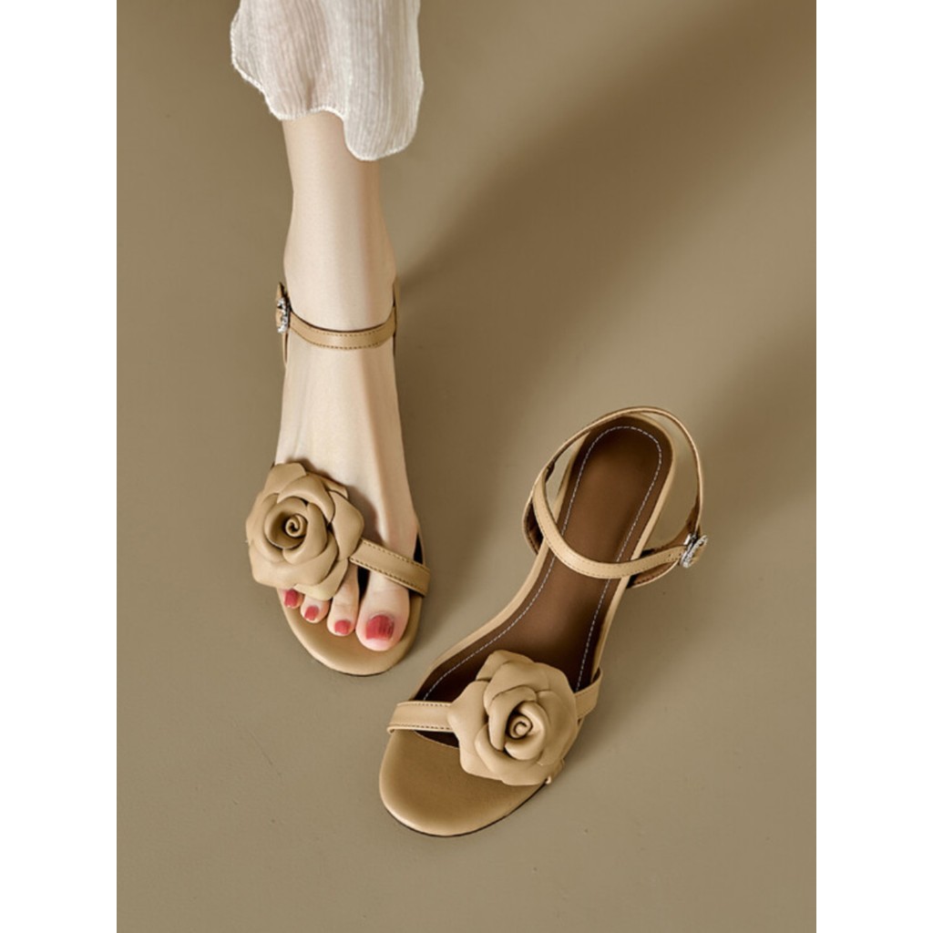 Couro genuíno combinando saia sandálias femininas 2025 novo estilo verão sapatos femininos de salto médio sapatos de fad