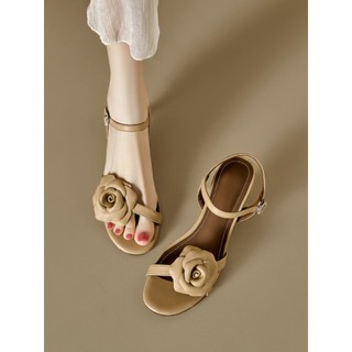 Couro genuíno combinando saia sandálias femininas 2025 novo estilo verão sapatos femininos de salto médio sapatos de fad