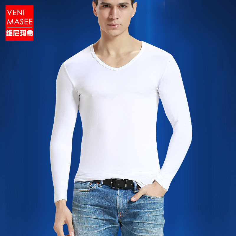 Roupa íntima masculina Tops justos modais roupas de outono roupa interna peça única manga comprida decote em V estilo fi