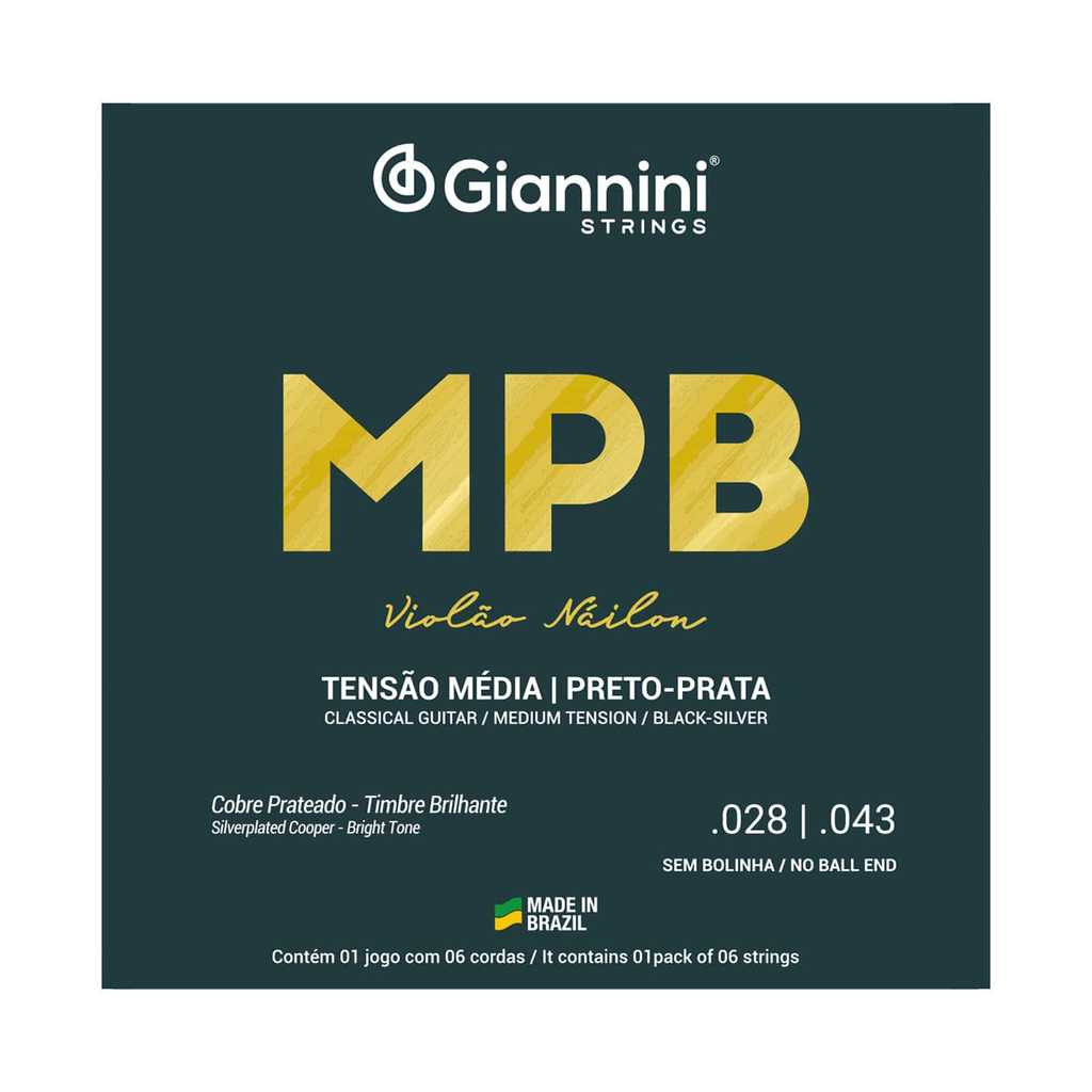 Encordoamento Giannini MPB Violao Nylon Preto Prata GENWBS