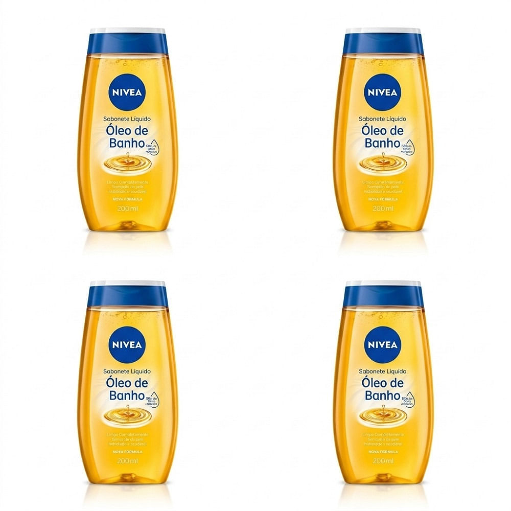 Kit 4 Sabonete Líquido Óleo de Banho Nivea 200ml Cada