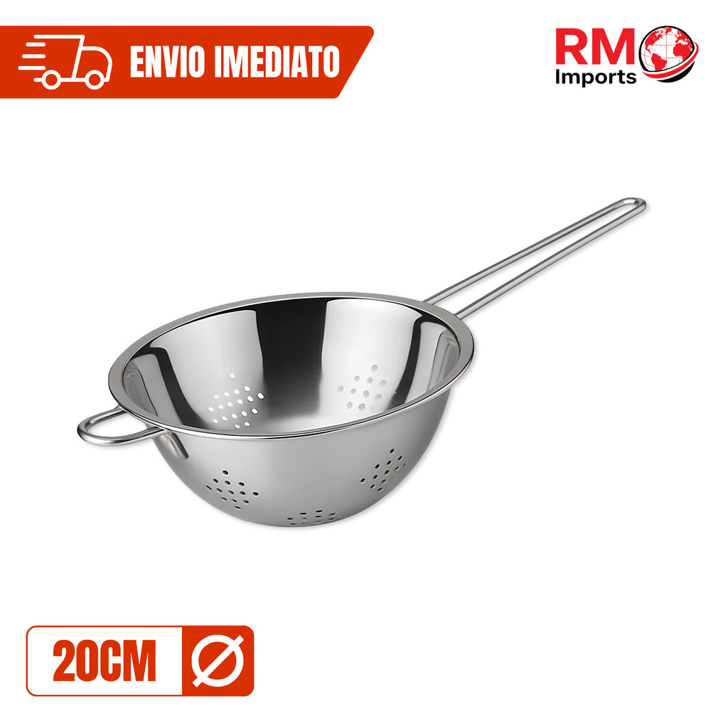 Escorredor de Macarrão com Cabo Inox 20cm Multiuso para Massas Legumes e Alimentos