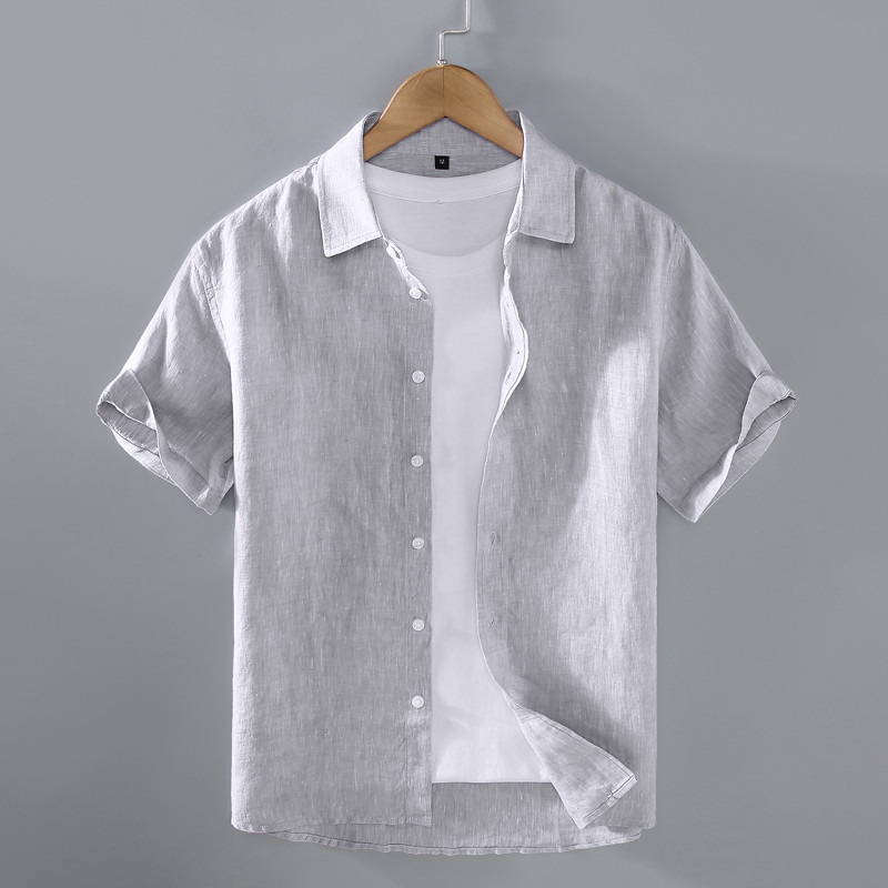 Camisa de linho masculina verão de manga curta negócios Casual roupas masculinas polegada camisa masculina topo de verão