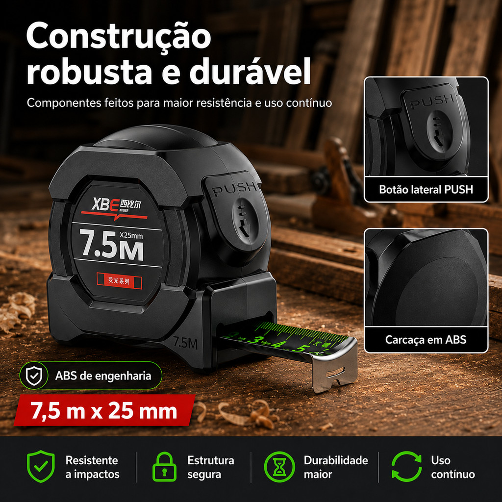 5M/7.5M/10M Fita Métrica Profissional Medição De Alta Precisão Fluorescente Aço Carbono Resistente Para Marcenaria