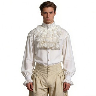 Medieval Retro camisa gola folha de lótus colar Multi-camada renda nobre topo cosplay adereços roupas príncipe NPC