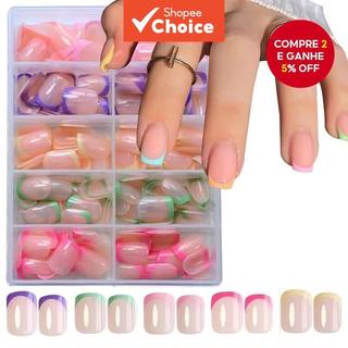 240 peças de unhas francesas prensadas - Pontas quadradas curtas completas - Unhas artifi…