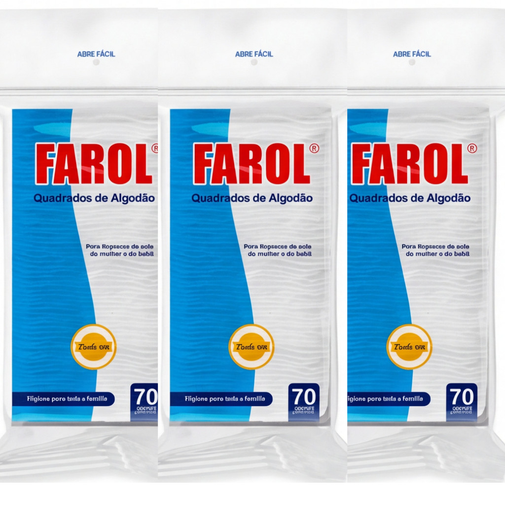 Kit 3 Algodão Quadrado Farol Limpeza Facial Bebê Removedor Maquiagem Esmaltes 70 Un
