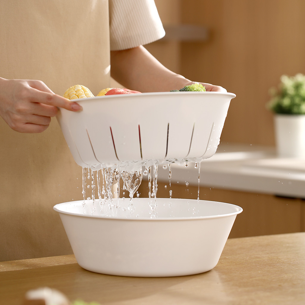 Bacia de lavagem de vegetais de camada dupla grossa Cesta de drenagem Prato de lavagem de frutas de cozinha Cesta de veg