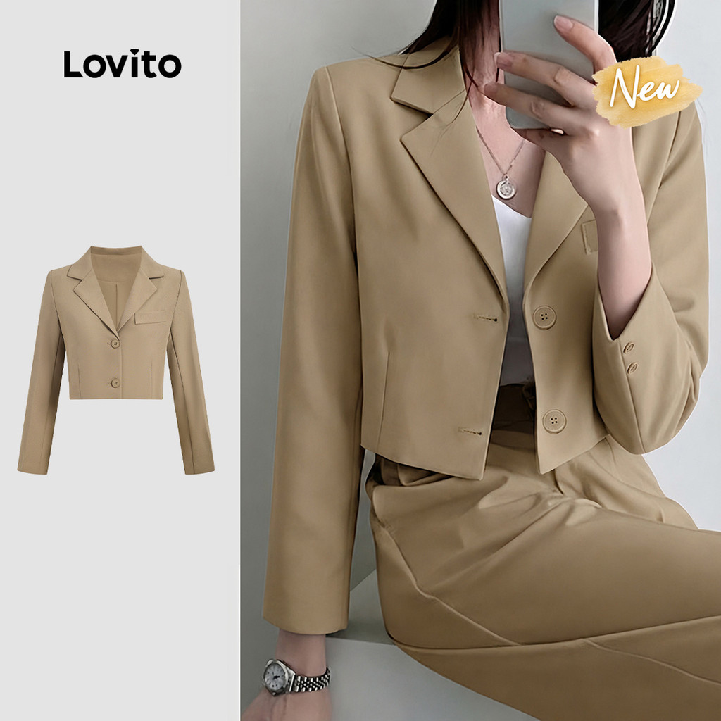 (New Arrival) Lovito Blazer Casual de Botão Marrom para Outono/ Inverno feminino LNL148129