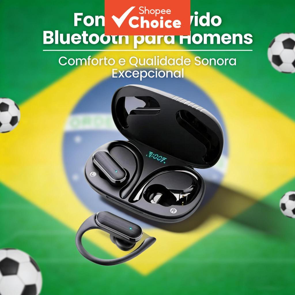 Fones de Ouvido Bluetooth sem Fio com Gancho de Orelha | Fones Esportivos para Academia e Corrida | Case de