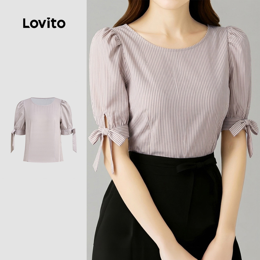 Lovito Blusa Elegante Comute Blusa Cáqui Primavera/verão para mulheres LBL37168