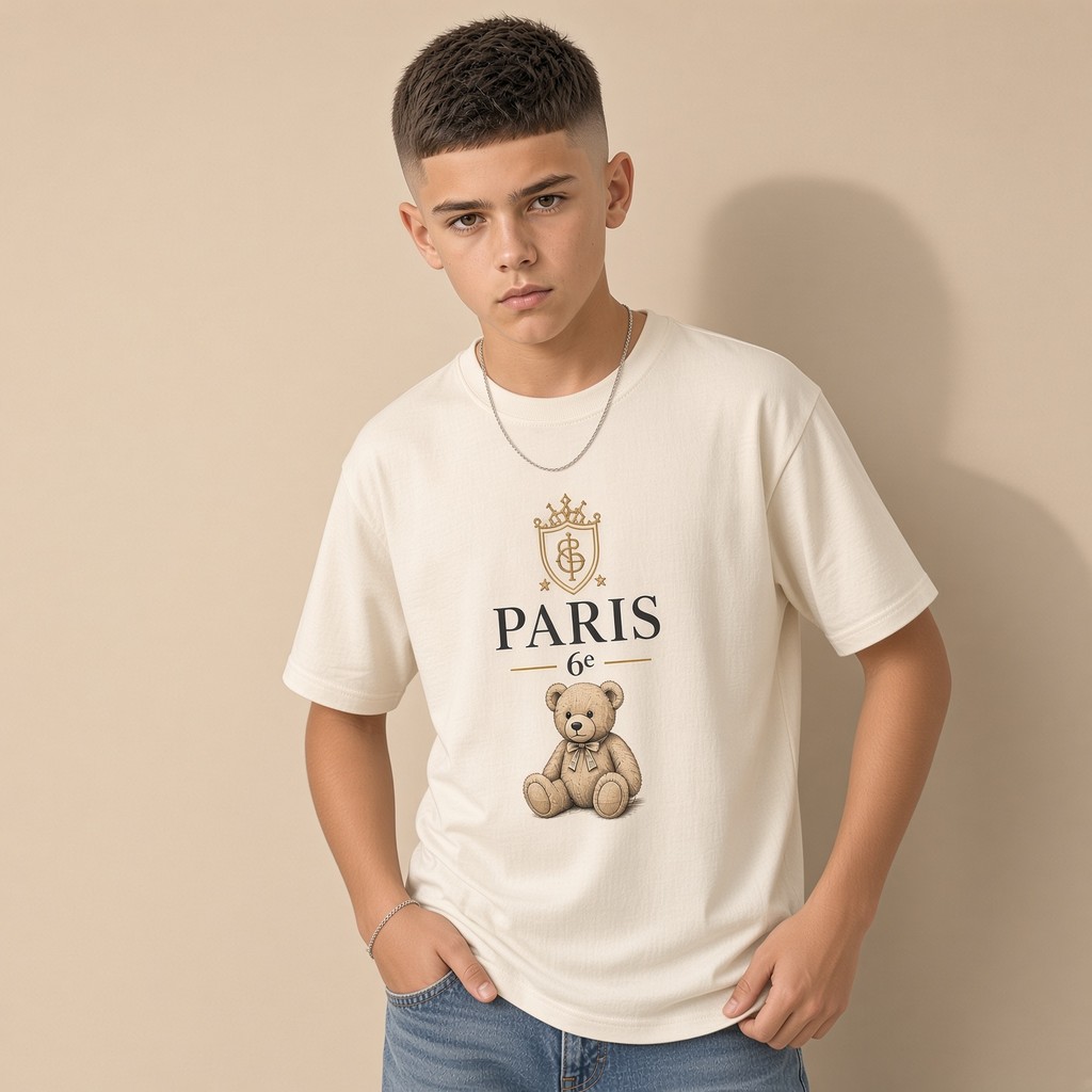 Camiseta Infantil e Juvenil Estampada Paris Urso 100% Algodão Premium Criança Personalizada Unissex Blusa Camisa Jovem