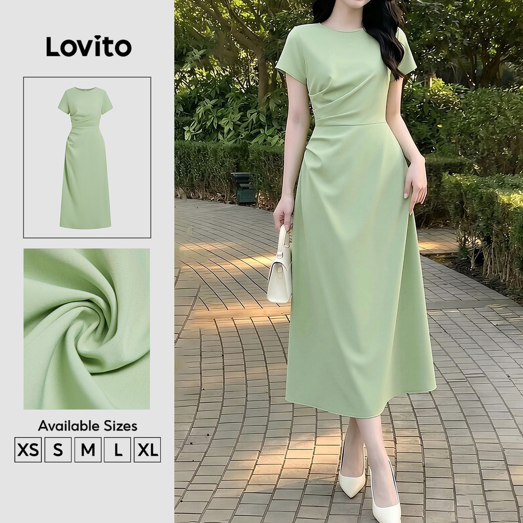 Lovito Vestido Elegante Jacquard Verde Primavera/verão para mulheres LK5ED255