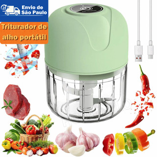 Triturador De Alho Recarregável 45W Picagem 10 20 Segundos Aço Inox USB