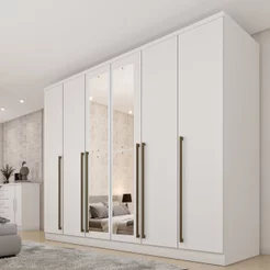 Guarda-Roupa Casal com Espelho 6 Portas 8 Gavetas Yescasa Branco Neve Portugal Neve