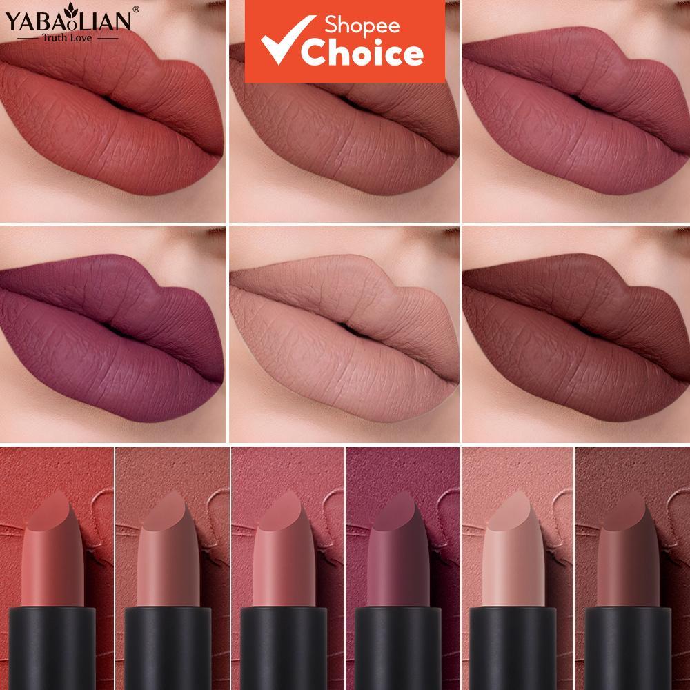 YABAOLIAN Batom Fosco com 6 Cores, Aveludado Nude Marrom, À Prova d'Água, Pigmentação Intensa, Longa Duração, Não Gruda,