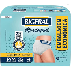 Roupa Íntima Bigfral Moviment Unissex P/M 32 Unidades