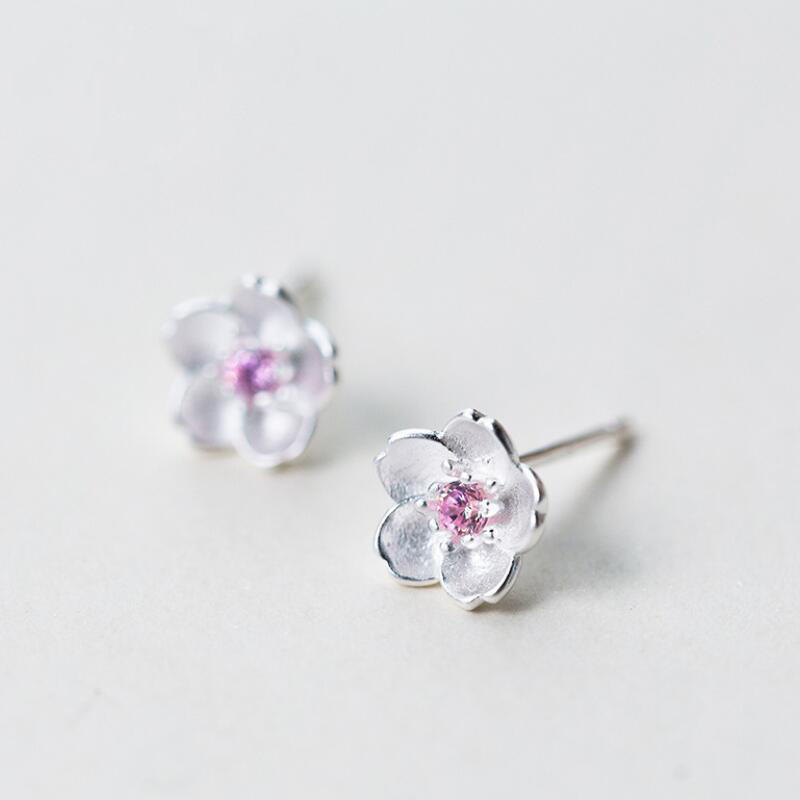 S925 brincos de prata esterlina feminino pequeno fresco rosa diamante flor brincos elegante flor de pêssego brincos doce