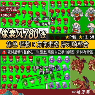 Material de jogo de RPG estilo Pixel versão Q personagem monstro moldura Serial personagem de animação 5 direções materi