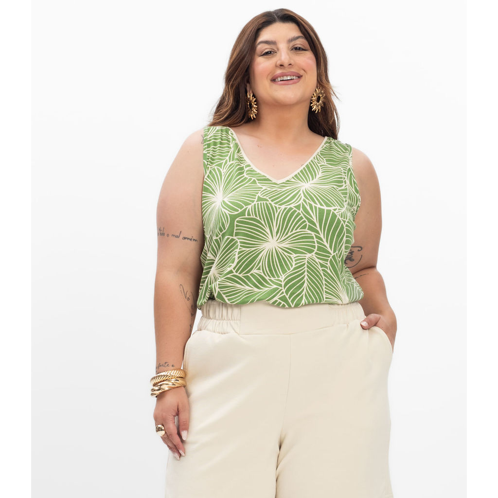 Regata em Viscose Feminina Plus Size Secret Glam Verde