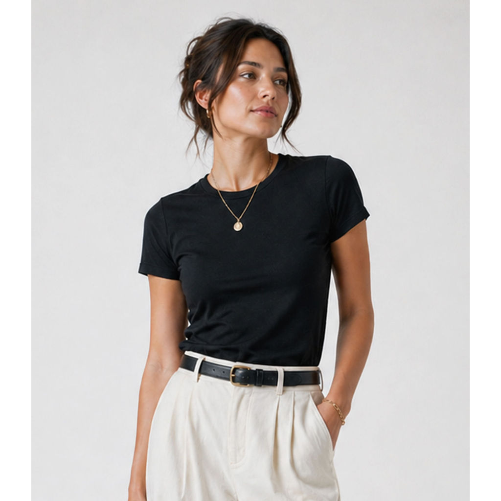 Blusa Feminina Básica Algodão Infinita Cor Preto