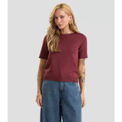 Blusa Feminina Manga Curta Lisa Em Tricot Dianna Vermelho