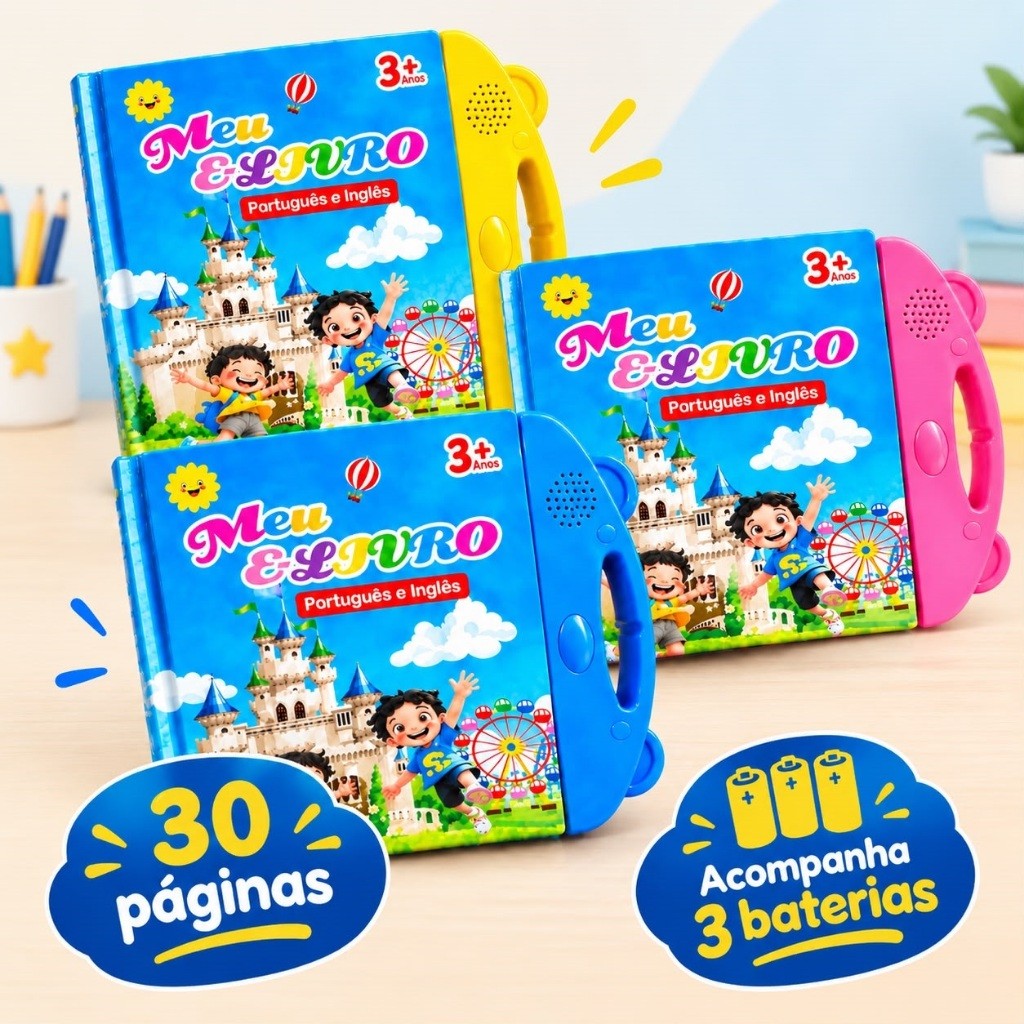 Livro Infantil Bilíngue Português Inglês Livro Interativo com Som Toque Inteligente Educativo Aprendizagem Crianças