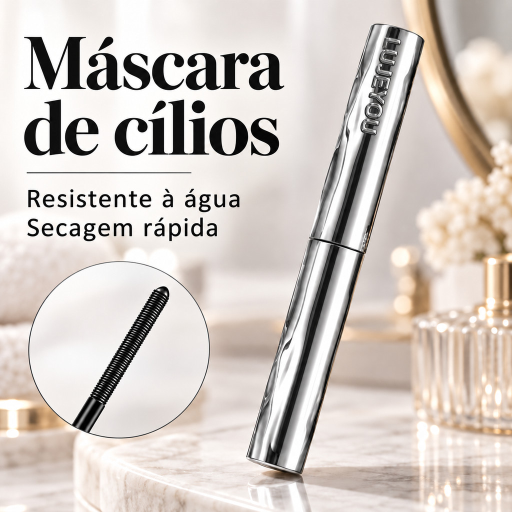 Máscara de Cílios Preta com Aplicador Metálico Fino Rímel Resistente à Água de Secagem Rápida para Definição e Curvatura