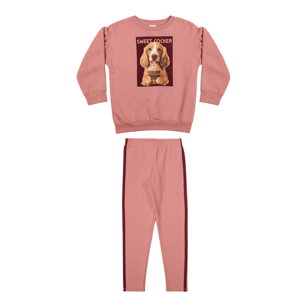 Conjunto Infantil Menina Moletom Alongado Elian Rosa