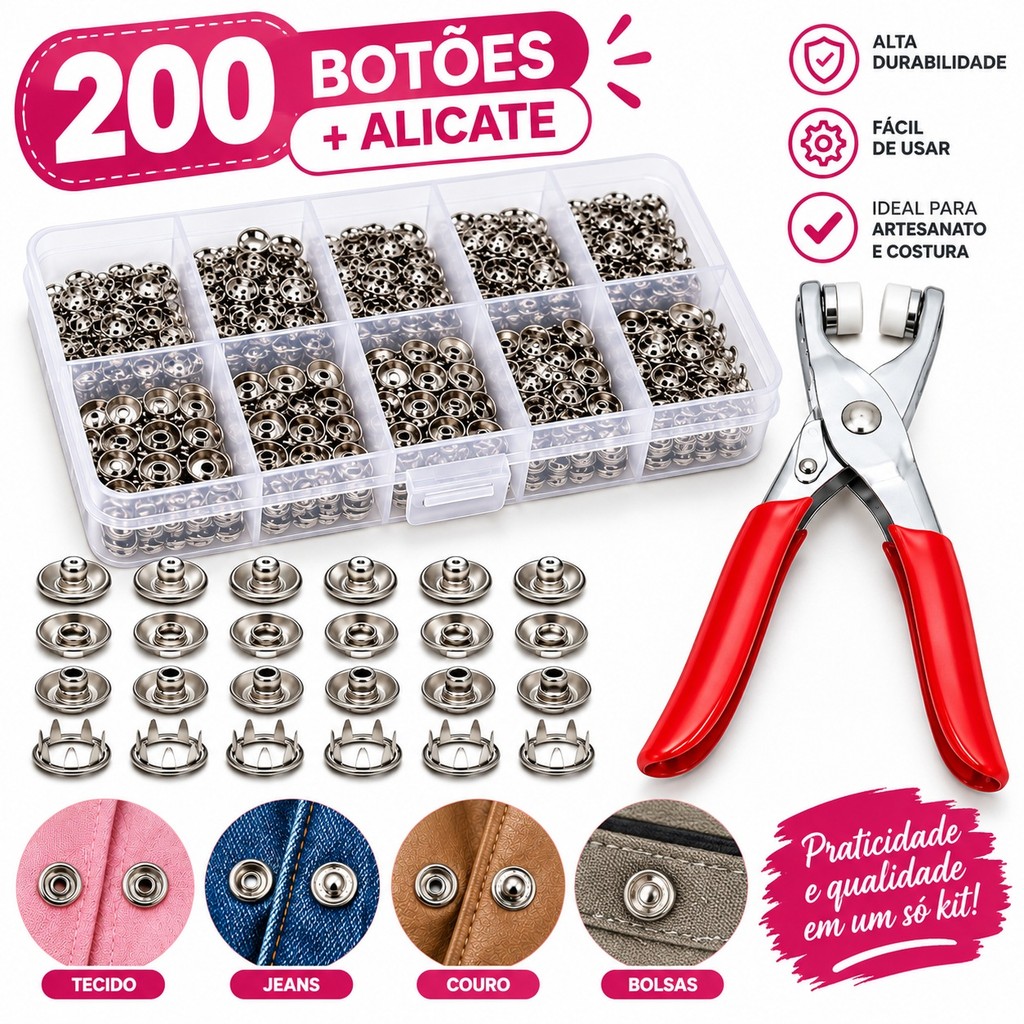 Alicate Aplicador Com 200 Botões De Pressão De Metal , Kit De Fixação De Ilhós Para Roupas De Bebê , Artesanato De Costu