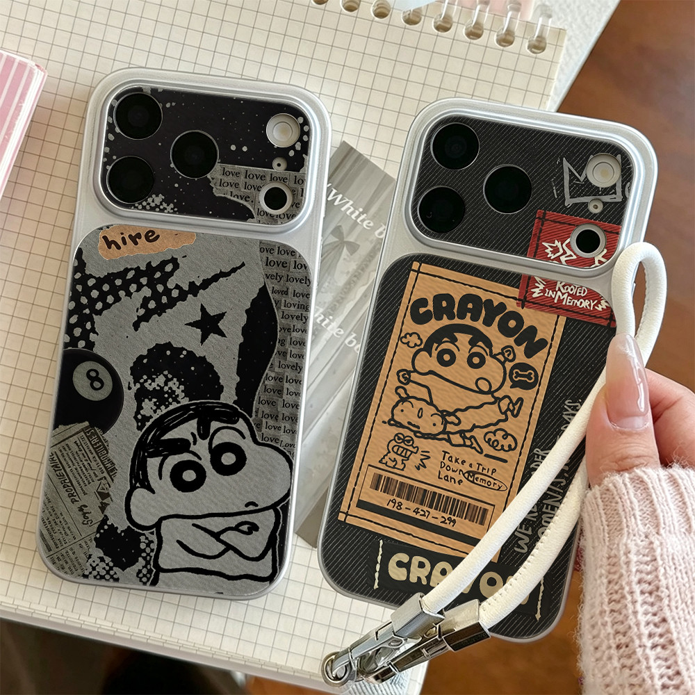 Capa De Telefone Shin-chan Criativa Para iPhone 17/16/Pro Max/15Plus/14/13/12/11/Textura De Couro Revestido Metálico Cob