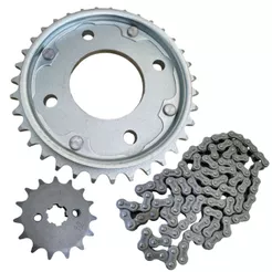 KIT RELAÇÃO TRANSMISÃO COMPLETO BIZ 100 1998-2005 AÇO 1045