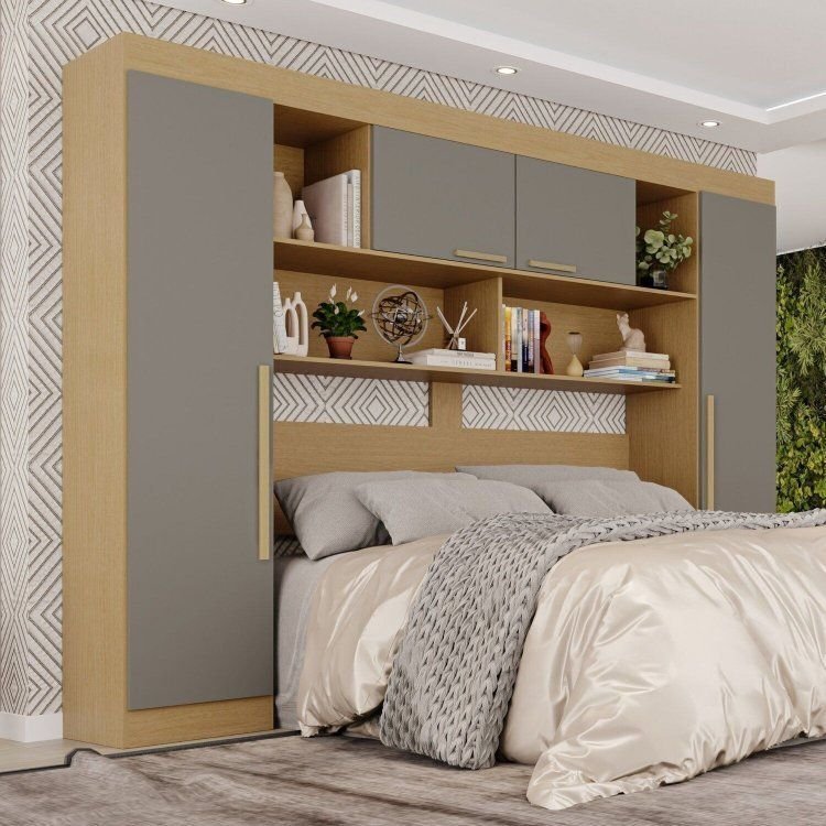 Guarda-Roupa Modulado 4 Portas Apolo Premium Cinza/Jequitibá/Granizo Jequitibá/Granizo