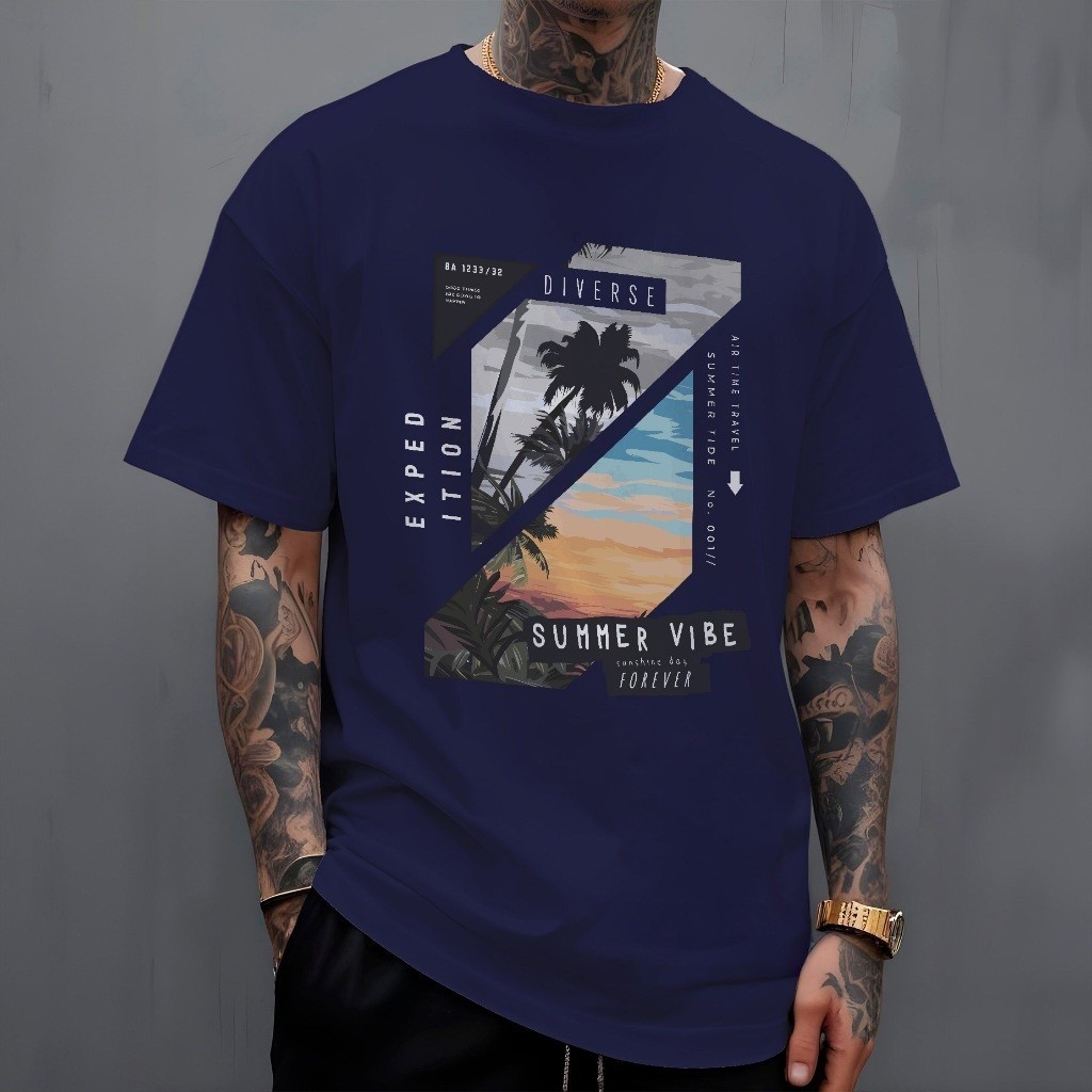 Camiseta Masculina Summer Vibe Tropical Estampada Unissex Streetwear Verão Praia Viagem Moda Urbana