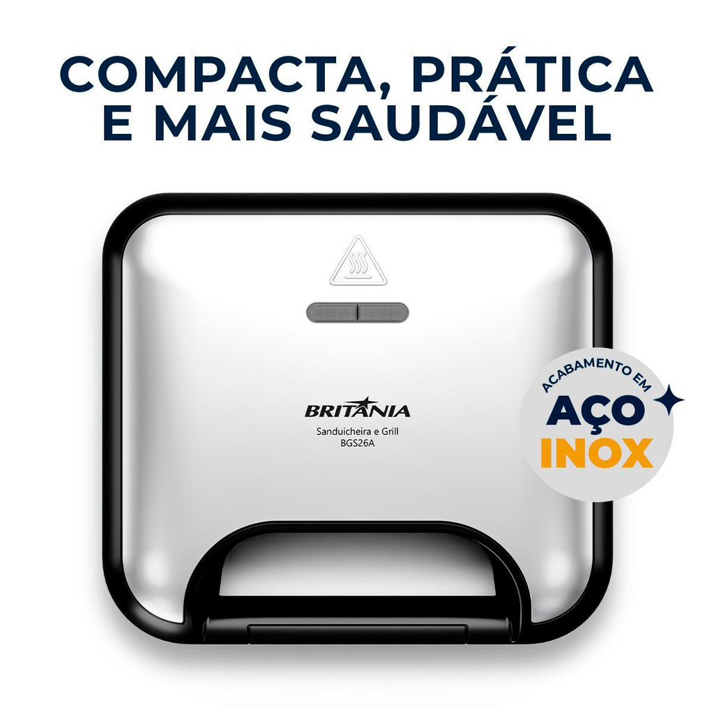 Sanduicheira e Grill Britânia em Inox Ceramica Redstone