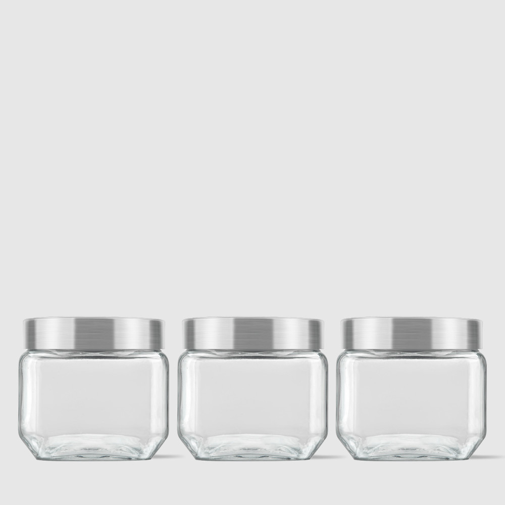 Kit com 3 Potes Quadrados Collection 800ml Inox Escovado Invicta