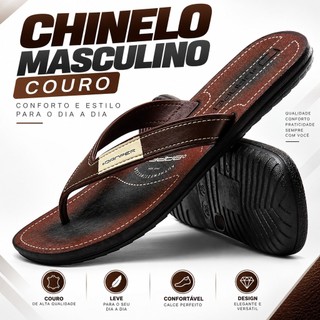 Chinelo Masculino Slide Couro Confortável Leve Elegante Antiderrapante para Dia a Dia e Verão