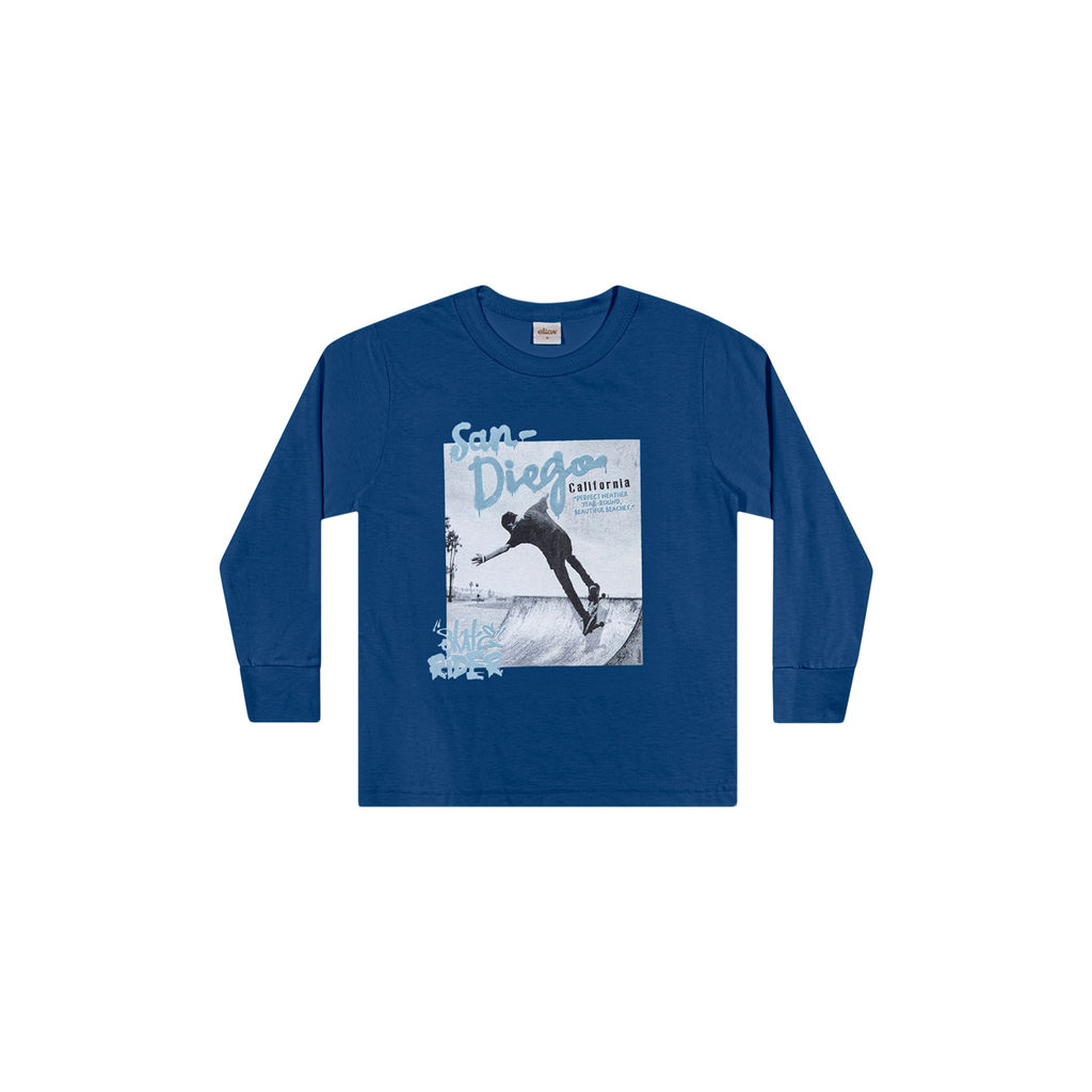 Camiseta Manga Longa Infantil Menino Urbano Elian Azul
