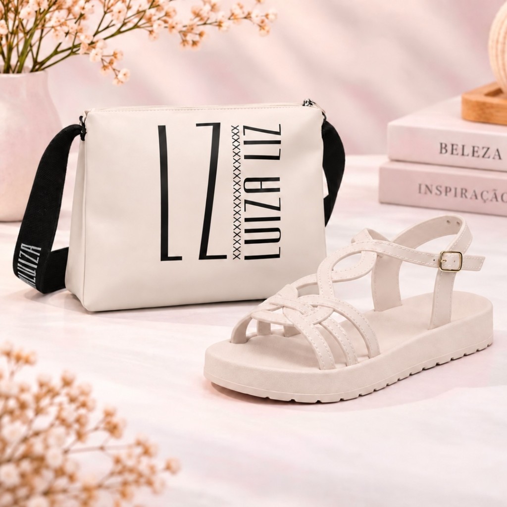 Kit Bolsa Sandália Feminina Trançada Plataforma Antiderrapante Confortável Passeio Numeração 33 ao 40