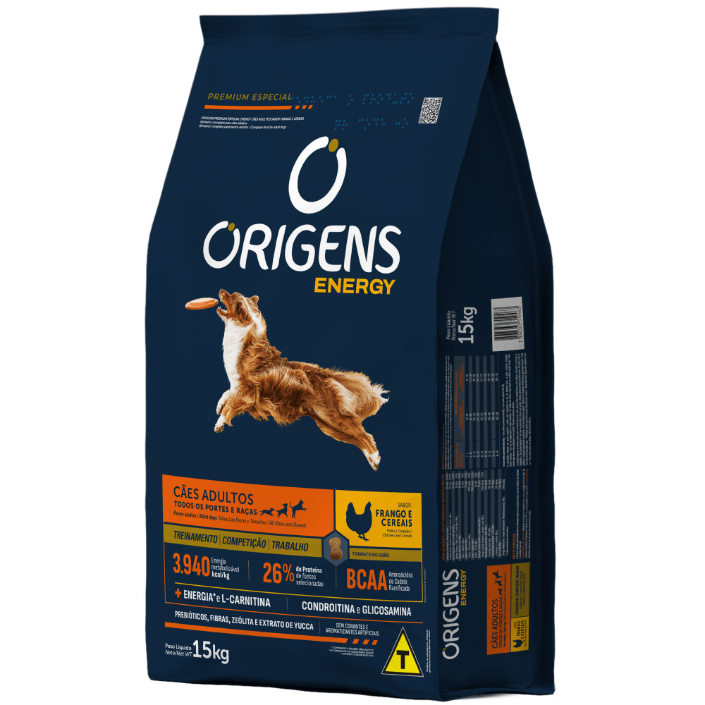 Ração Origens Premium Especial Energy para Cães Adultos Frango e Cereais 15kg