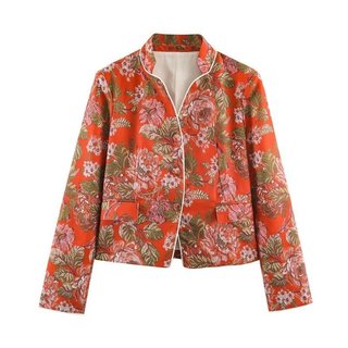 Roupa feminina de estilo europeu e americano para comércio exterior, nova coleção 2026, blazer estampado com flores, mod